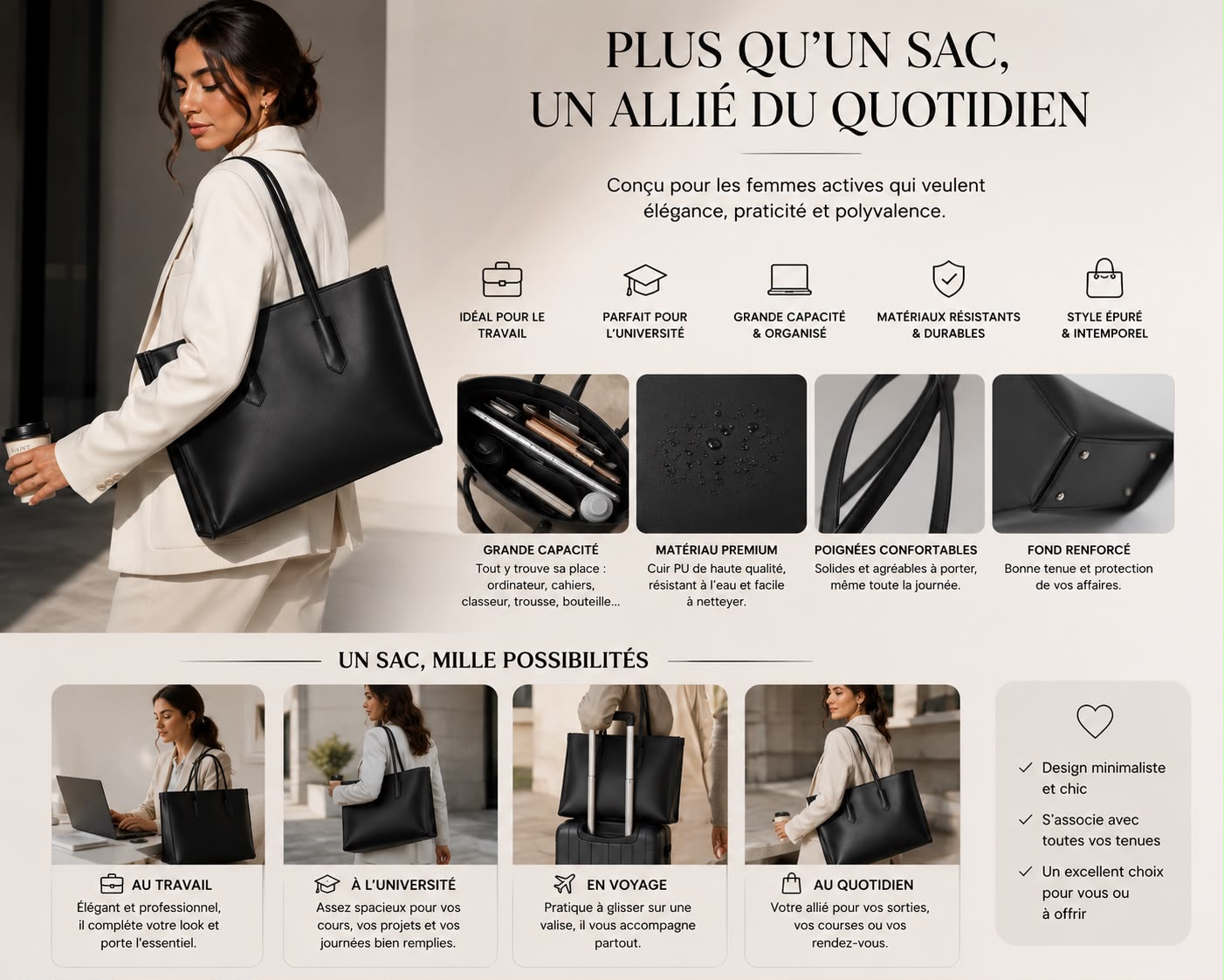 Sac Cabas Élégance – Le compagnon idéal du quotidien 🖤