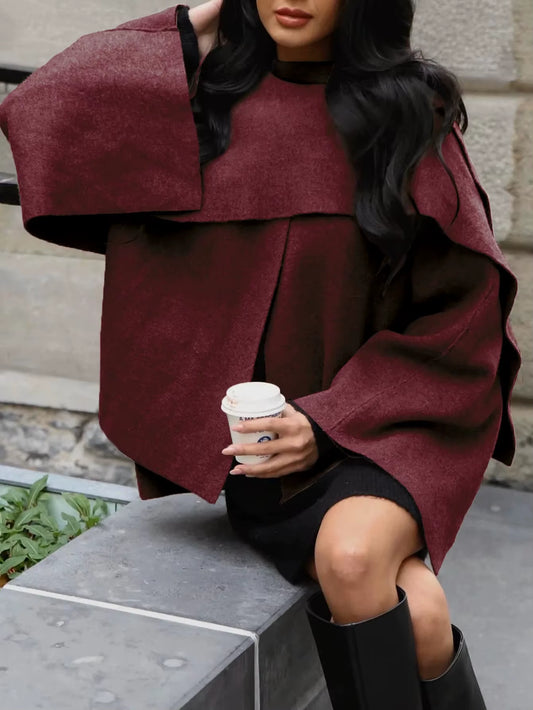 Lazy Style Scarf Cloak Short Knitted Sweater Coat Long Sleeve Crew Neck Women'S Winter Fashion Outerwear from Mainland China